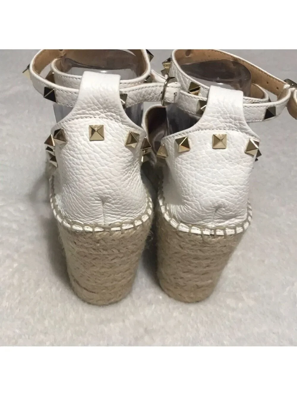 Anthropologie Maypol White Studded Ankle-Strap Wedge Espadrilles Sz 9M